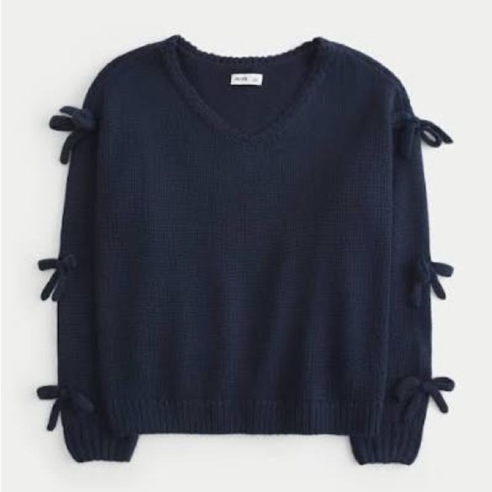 Hollister Navy Sweater with Bow Accents